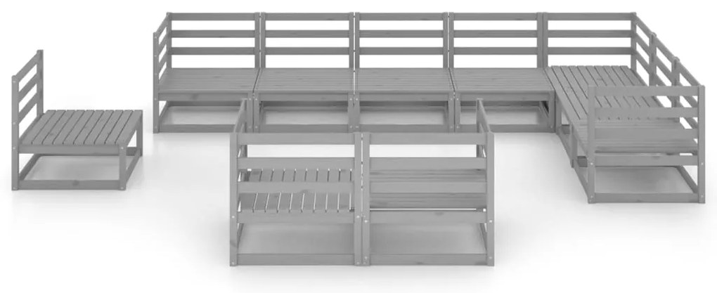 10 pcs conjunto lounge de jardim pinho sólido cinzento