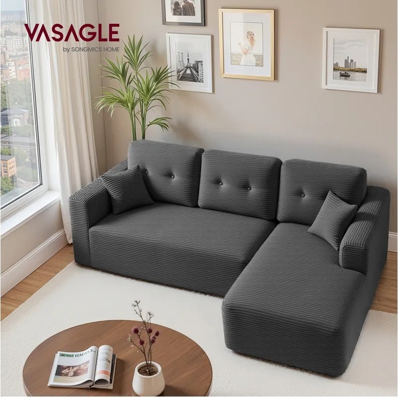 Sofá de canto modular Sem Montagem 150 x 244 x 73 cm com chaise longue grande à direita, cinza ardósia