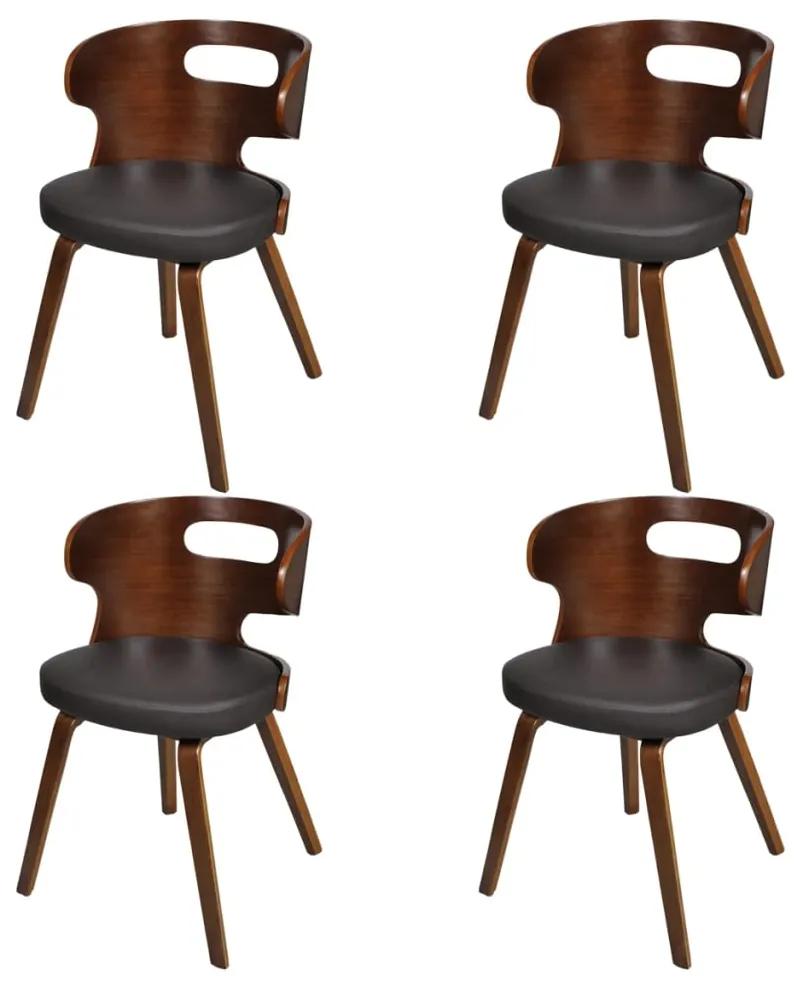 270041 vidaXL Cadeiras jantar 4pcs madeira curvada couro artificial castanho