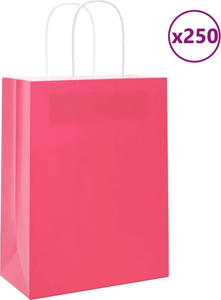 vidaXL Sacos de papel 250 unid com alças rosa 21x11x28 cm