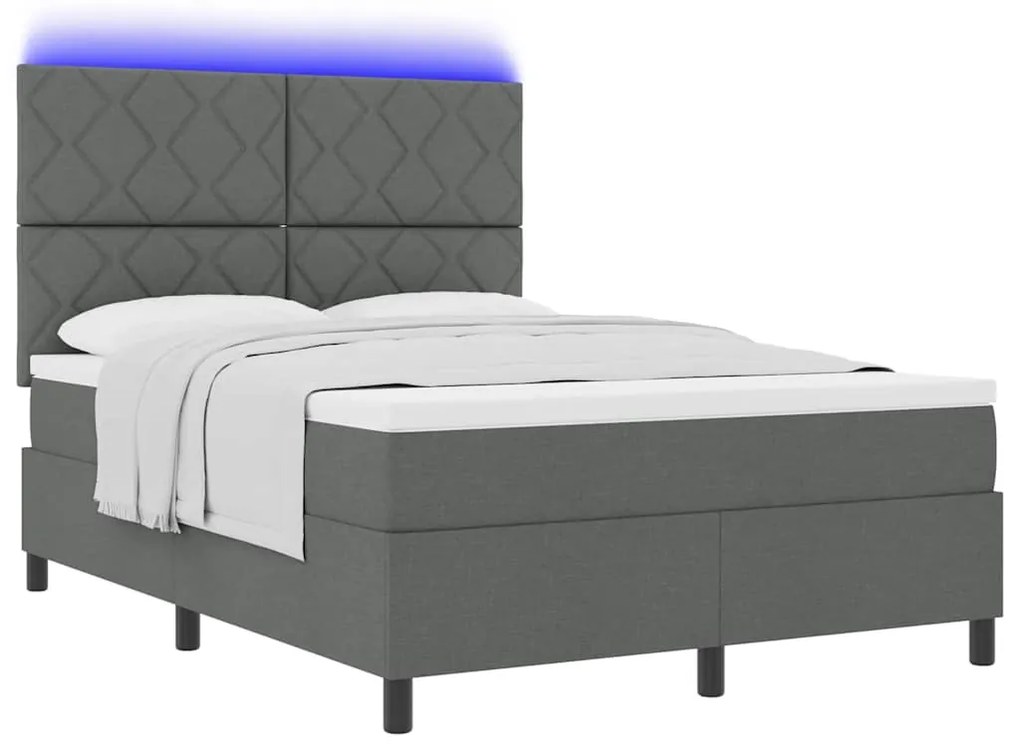 Cama com Estrado e Colchão com Luz LED em Cinza Escuro, 140 x 190 cm,