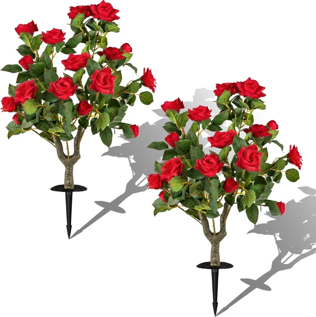 Plantas artificiais decorativas de 80 cm (VASOS NÃO INCLUIDOS), 2 ramos de rosas de seda com suportes, 186 folhas e 18 flores, para interior e exterio