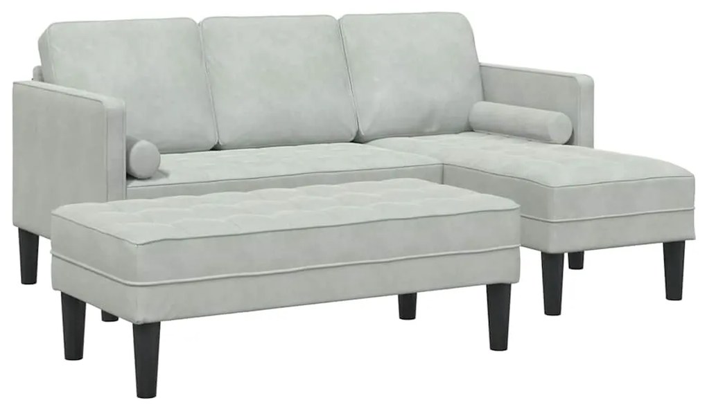 Sofá de Jardim vidaXL com Banco e Almofadas L-Shaped Veludo Cinzento C