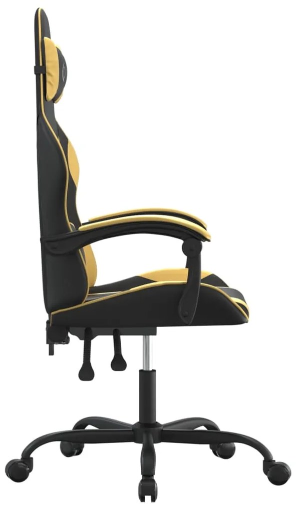 Cadeira gaming giratória couro artificial preto e dourado