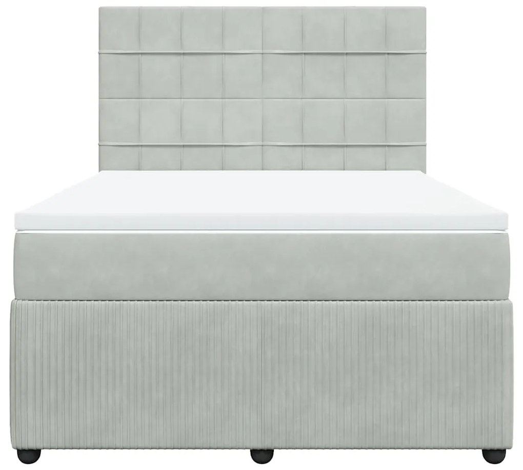 Cama com molas/colchão 140x190 cm veludo cinzento-claro