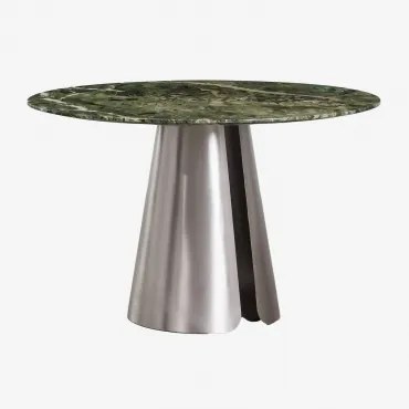 Mesa De Jantar Redonda Ø120 Cm Em Aço Inoxidável Baelor Mármore Verde Forest - Sklum