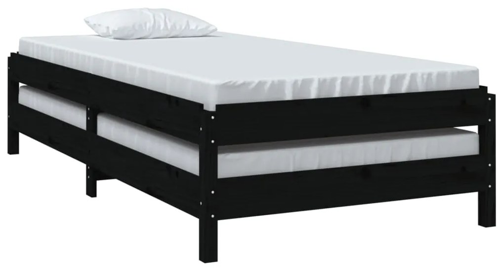 Cama empilhável 90 x 190 cm madeira de pinho maciça preto