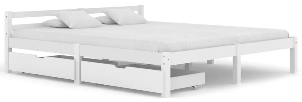 3060418 vidaXL Estrutura de cama com 2 gavetas 160x200 cm pinho maciço branco