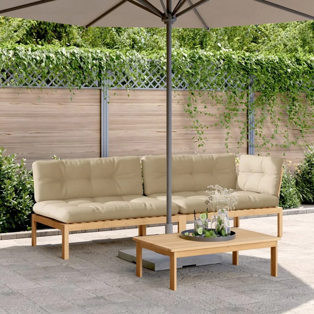 vidaXL 3 pcs móveis de paletes p/ jardim c/ almofadões acácia maciça