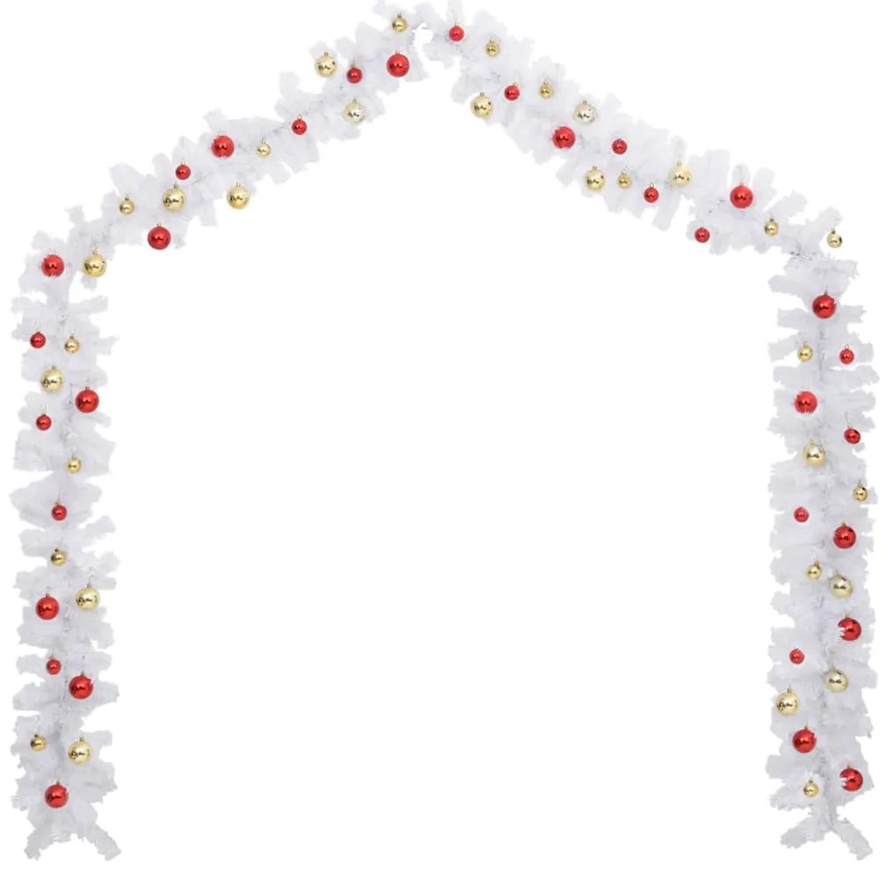 Grinalda de Natal decorada com enfeites 10 m branco