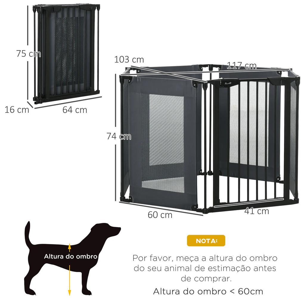 Parque Dobrável para Cães de 6 Painéis Barreira de Segurança para Animais de Estimação com Tecido de Oxford Sistema de Fechamento Automático para Cães