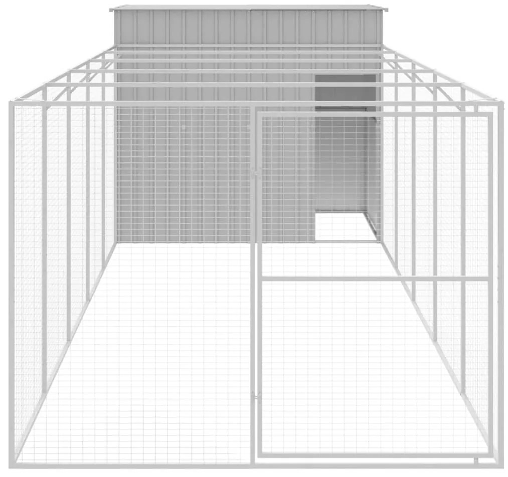 Casota cães c/ parque 214x661x181 cm aço galvaniz. cinza-claro