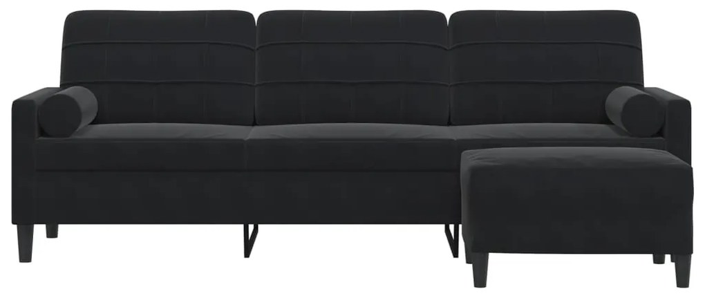 Sofá de 3 lugares com apoio de pés 210 cm veludo preto