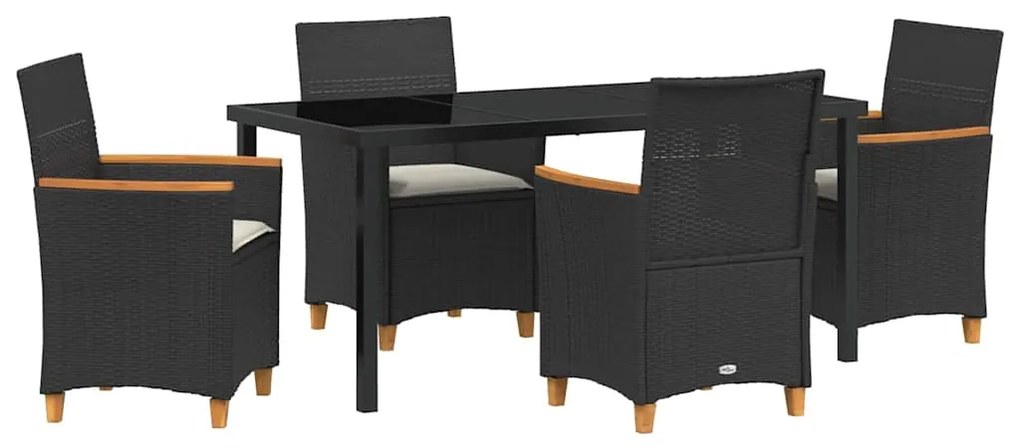Conjunto de Jantar de Jardim de 5 Peças com Almofadas Pretas de Rattan