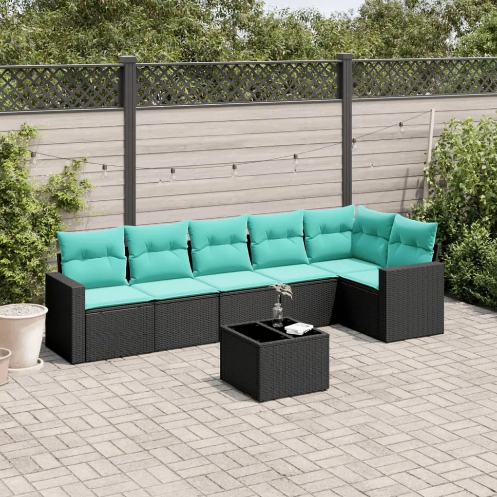 vidaXL 7 pcs conjunto de sofás p/ jardim c/ almofadões vime PE preto