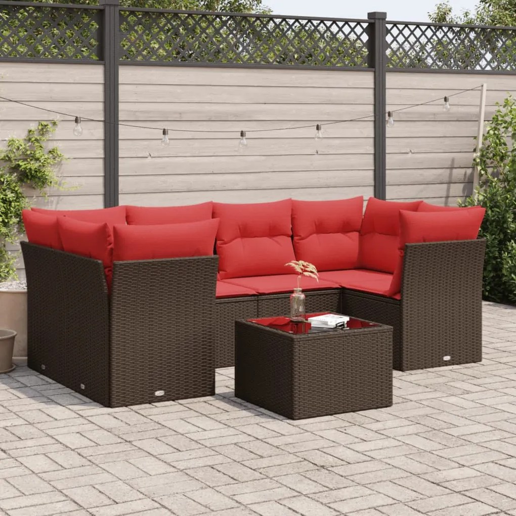 vidaXL 7 pcs conjunto de sofás jardim c/ almofadões vime PE castanho