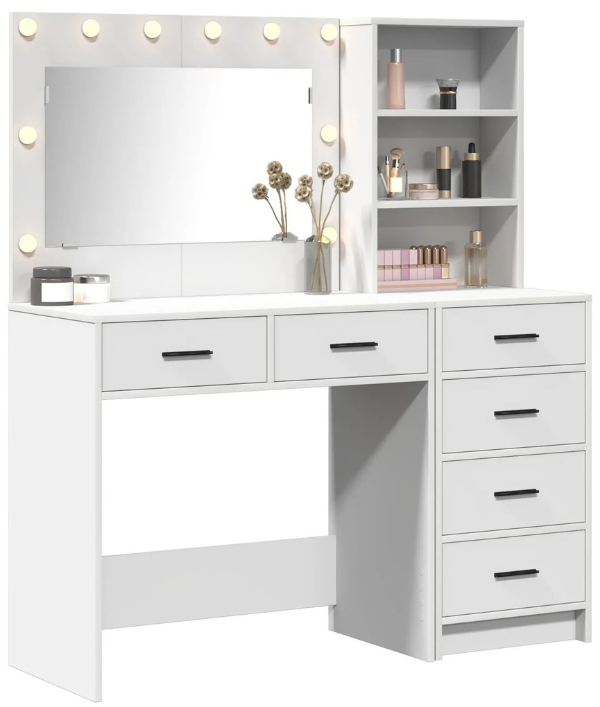 Conjunto de Mesa de Maquiagem com LED Madeira Branca
