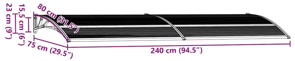 Toldo de porta 240x75 cm PC preto