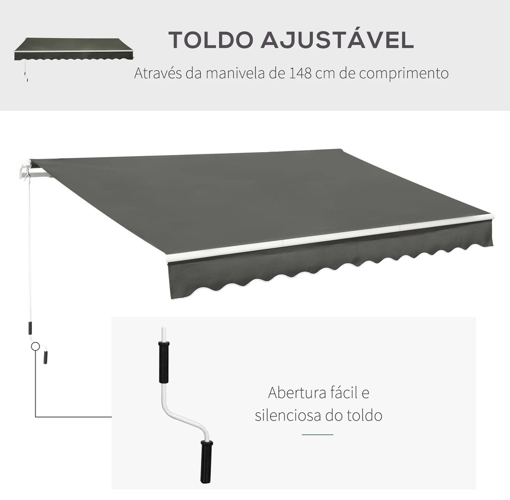 Outsunny Toldo Manual Retrátil 350x250 cm Toldo para Varanda com Maniv