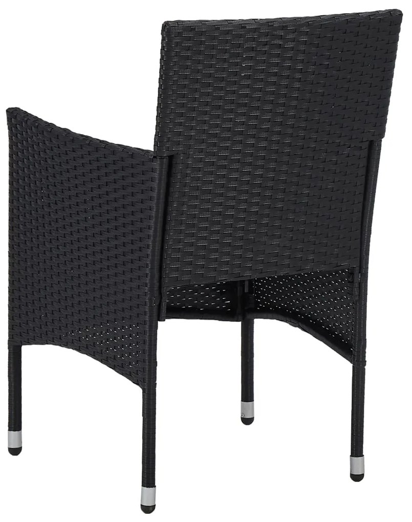 3 pcs conjunto de jantar para jardim vime PE e vidro preto
