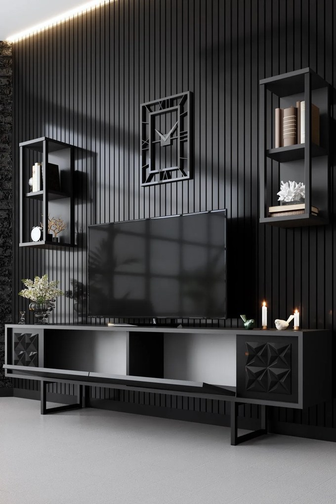 Conjunto de Mobiliário de Sala – Black Line Set – Antracite e Preto