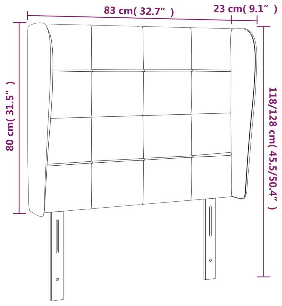 Cabeceira de cama c/ abas veludo 83x23x118/128 cm rosa