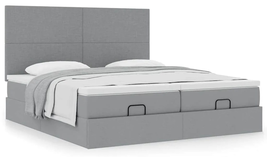 Estrutura de cama otomana com colchões tecido cinzento claro