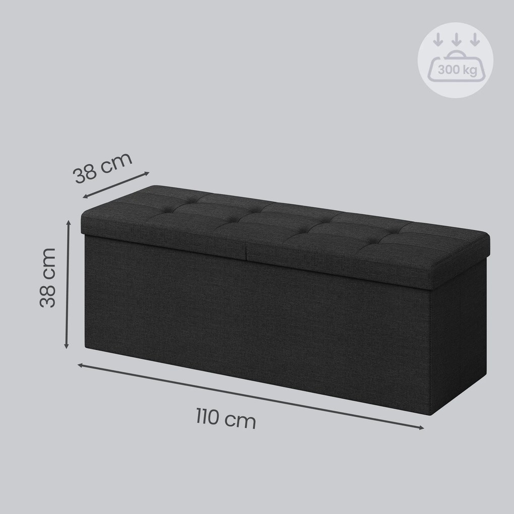 Banco com espaço de arrumação 38 x 110 x 38 cm, baú rebatível, caixa de arrumação Preto