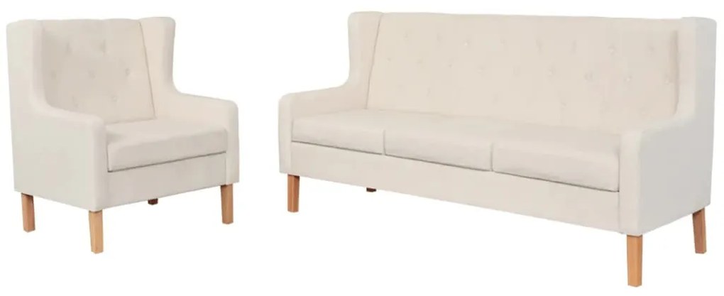 274929 vidaXL Conjunto de sofás 2 pcs tecido branco nata