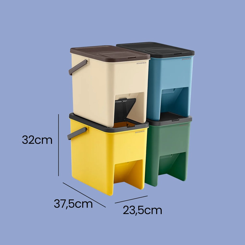 Conjunto de 4 caixotes do lixo com 20 l cada e autocolantes amarelo, azul, bege, verde