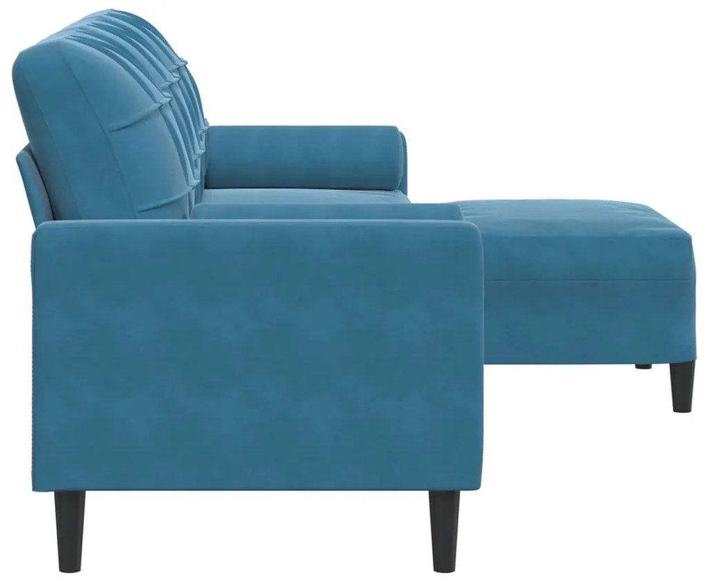 Sofá de 3 lugares com apoio de pés 210 cm veludo azul