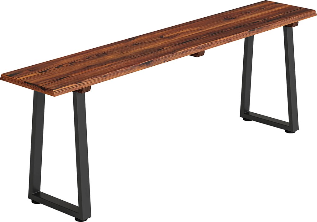Outsunny Banco de Jardim em Madeira sem Encosto, Pés Trapezoidais em Aço, 2 Lugares com Efeito Madeira, 150x28x48cm, Carbonizado | Aosom Portugal