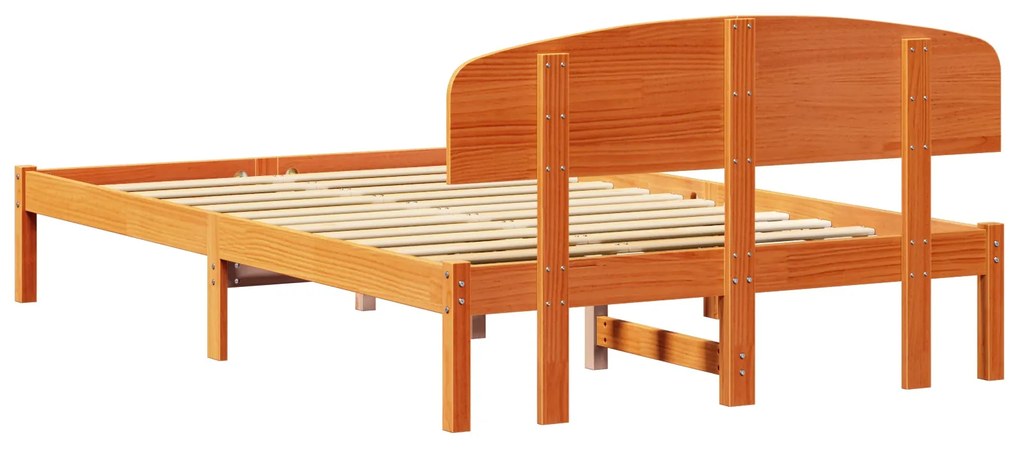 Estrado de Cama com Cabeceira Castanho Encerado 140x190 cm Madeira Sól
