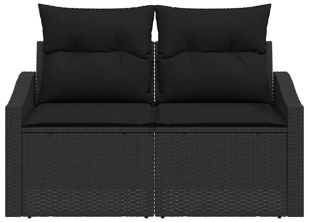 Sofá de Jardim 2 Lugares com Almofadas Preto Rattan Poliéster