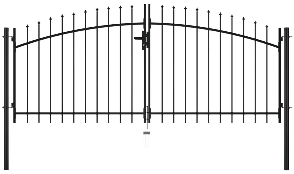 Portão de cerca com porta dupla e topo em lanças 300x150 cm