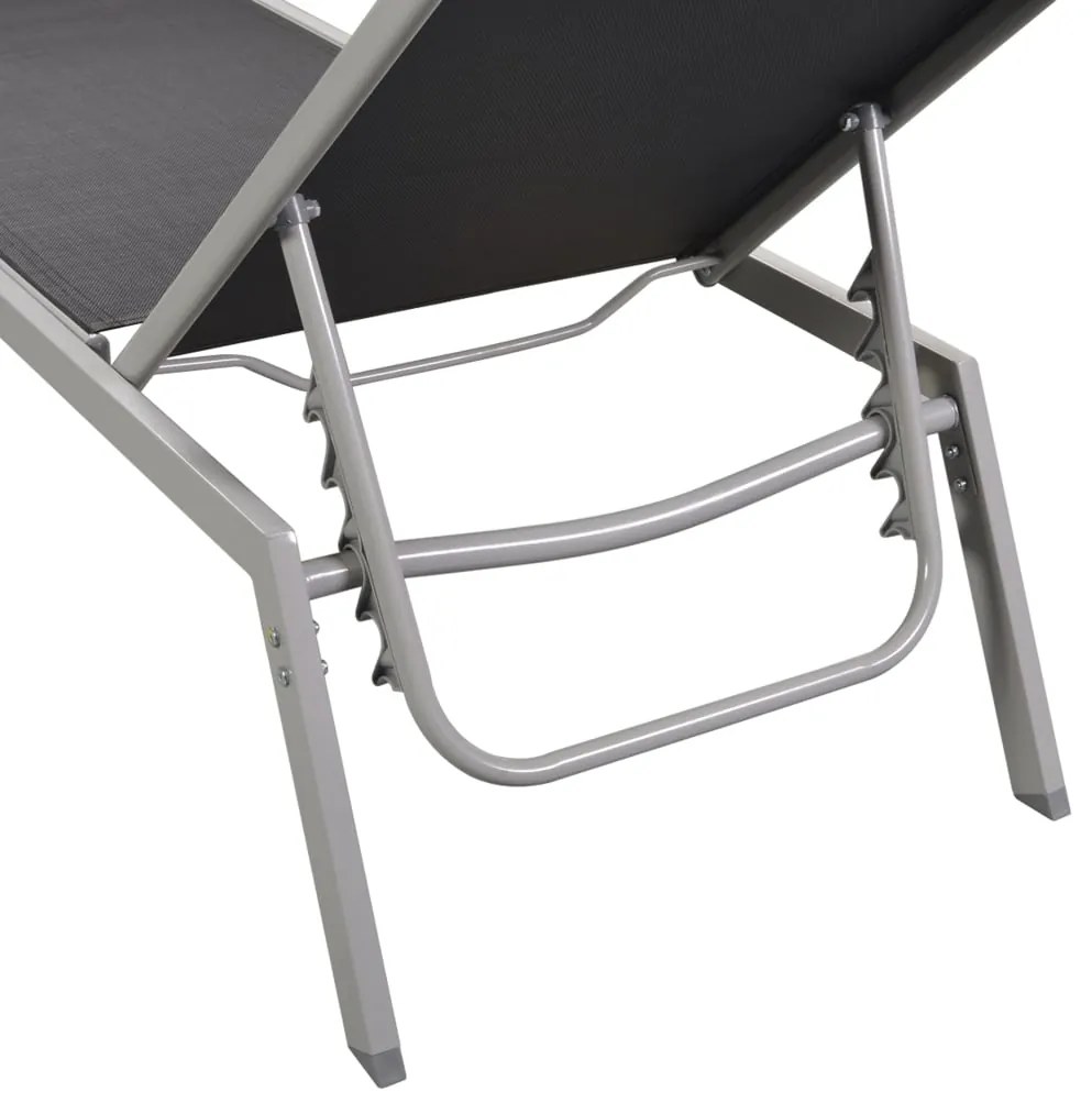 Espreguiçadeiras com mesa 2 pcs aço e textilene preto