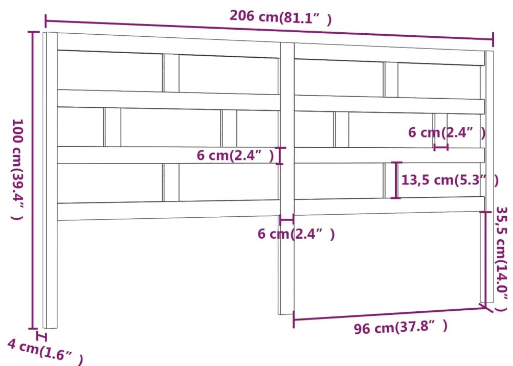 Cabeceira de cama 206x4x100 cm pinho maciço branco