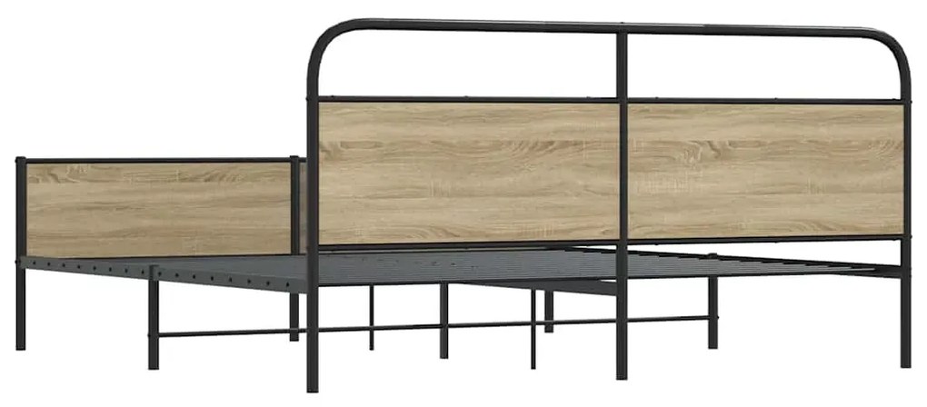 Estrutura de cama sem colchão 150x200 cm metal carvalho fumado
