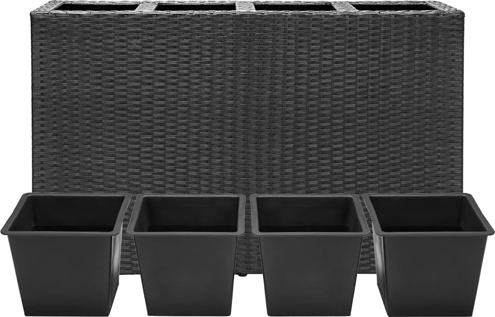 Pote com 4 vaso de flores em polyrattan 95 x 27 x 60 cm Preto
