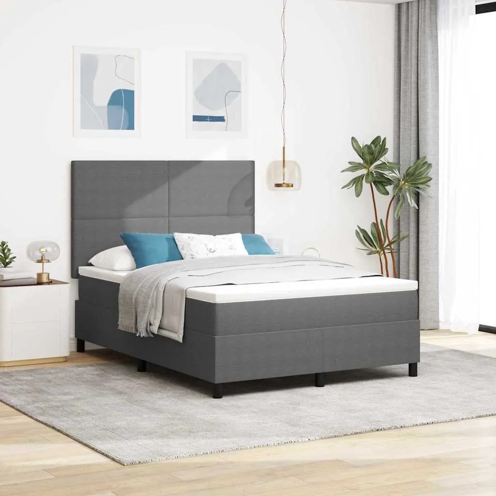 vidaXL Cama Box Spring com Colchão &amp; Luz LED Cinza 140x200 cm Tecido de Veludo