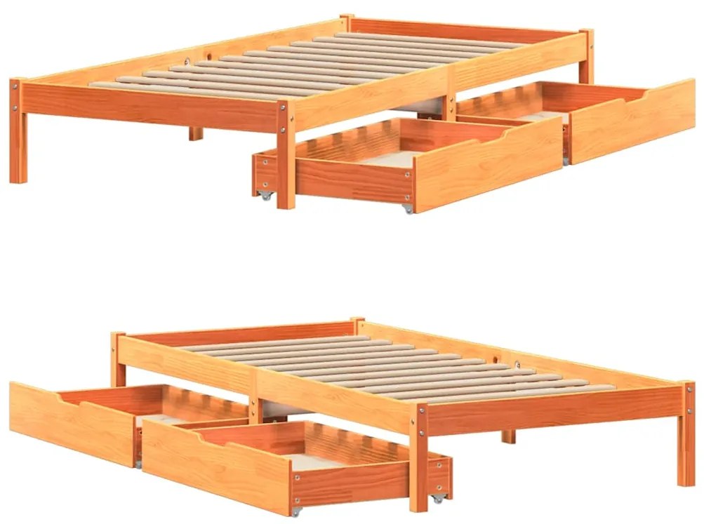 Cama sem colchão 75x190 cm madeira de pinho maciça castanho-mel
