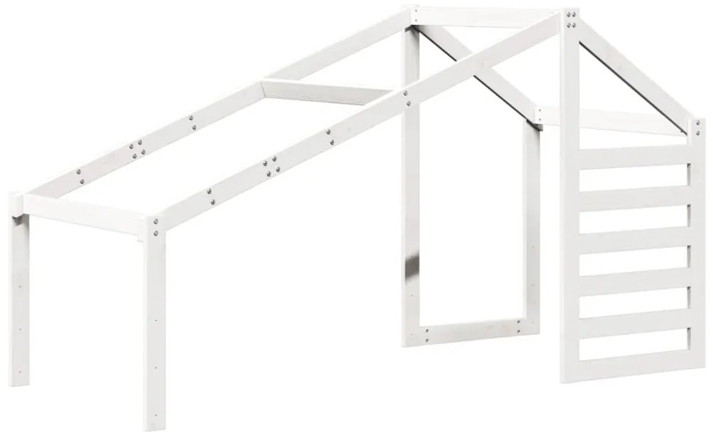 Cama alta c/ escada e telhado 90x200 cm pinho maciço branco