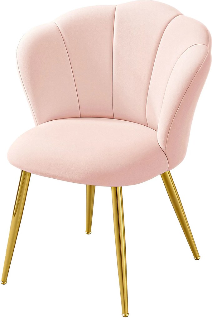 Cadeira de sala de jantar, banco toucador e poltrona em veludo com encosto em forma de pétala Rosa