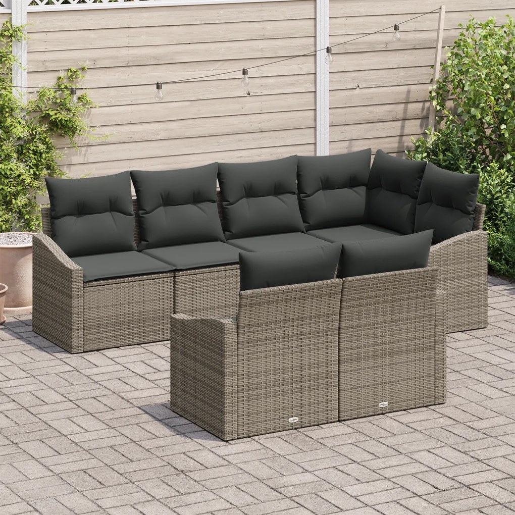Conjunto de Jantar de Jardim de 7 peças com Almofadas Cinza Poli Ratta