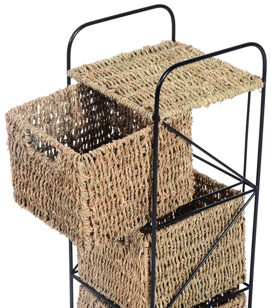 HomCom® Prateleira Cor Vime Natural e Preto Vime Metal 20x20x78cm