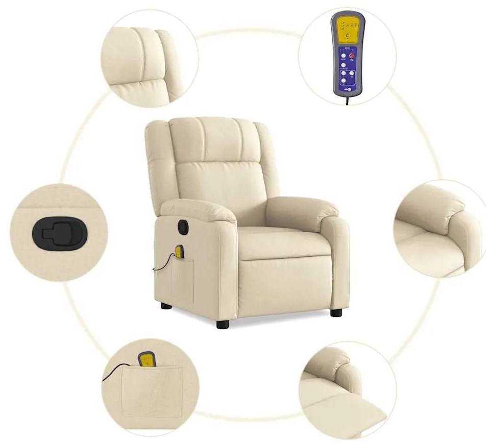 Poltrona de massagens reclinável tecido cor creme