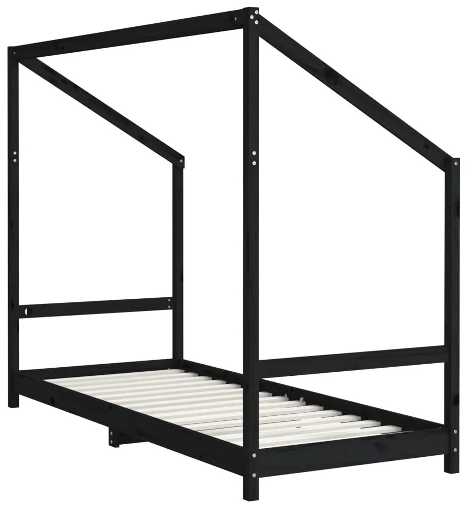 Estrutura de cama infantil 80x200 cm pinho maciço preto