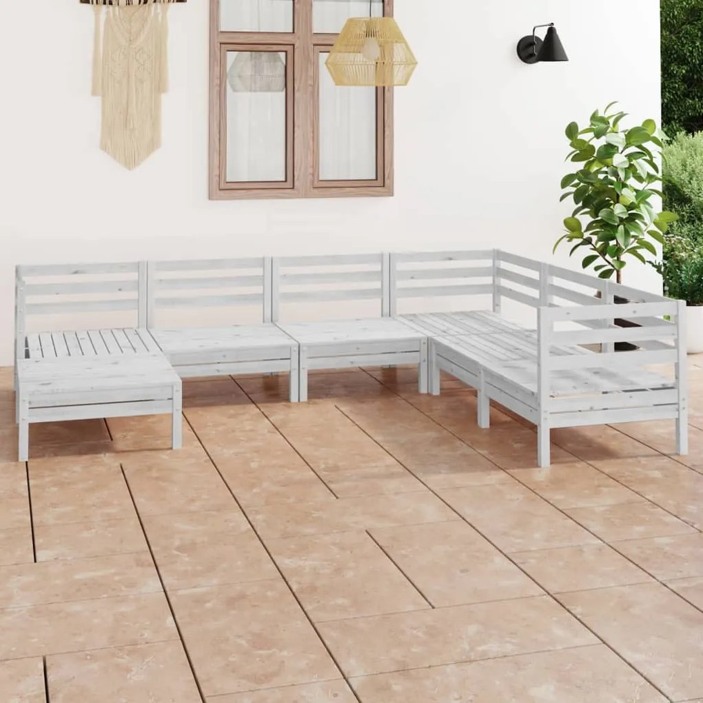 7 pcs conjunto lounge de jardim pinho maciço branco