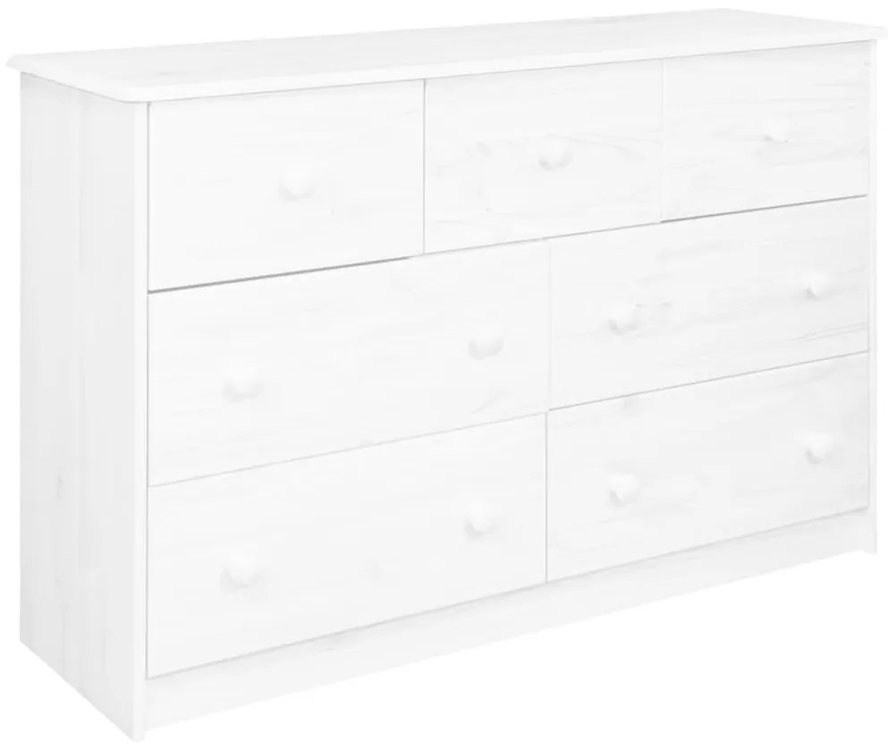337030 vidaXL Aparador 7 gavetas 113x35x73 cm madeira de pinho maciça branco