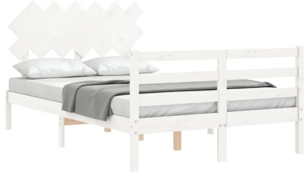 Estrutura de cama com cabeceira 120x200cm madeira maciça branco